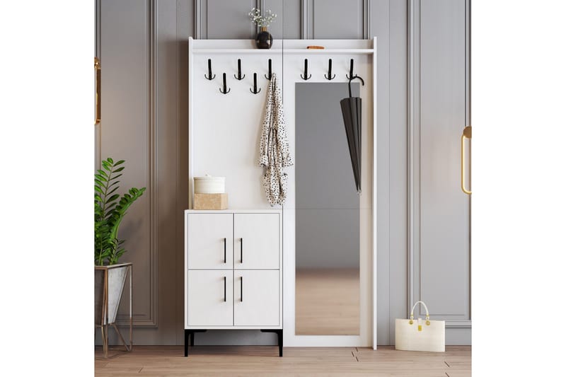 Eteiskalustepaketti Kotzen 35x120 cm peilillä - Valkoinen - Huonekalut - Kalustesetit - Eteisen kalustesetit