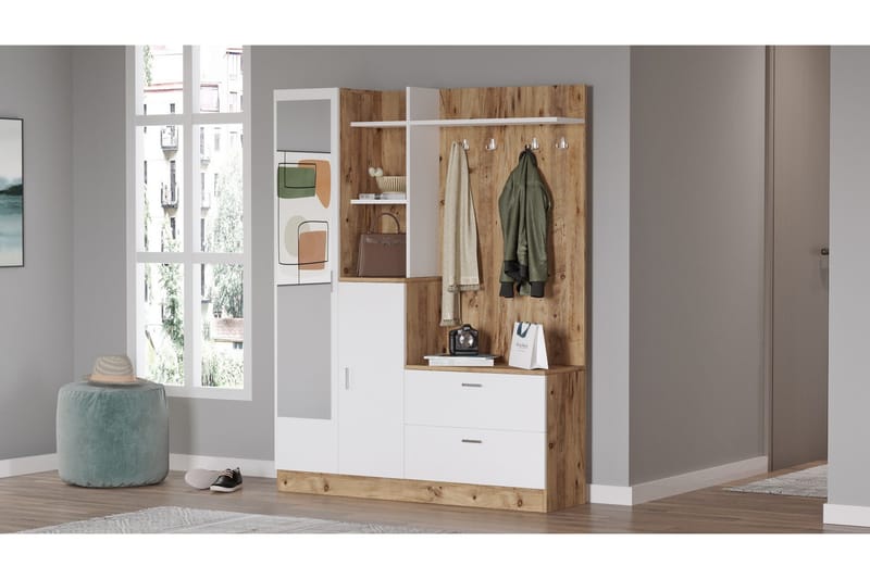 Eteiskalustepaketti Medleys 37x140 cm - Luonnonväri/Valkoinen - Huonekalut - Kalustesetit - Eteisen kalustesetit