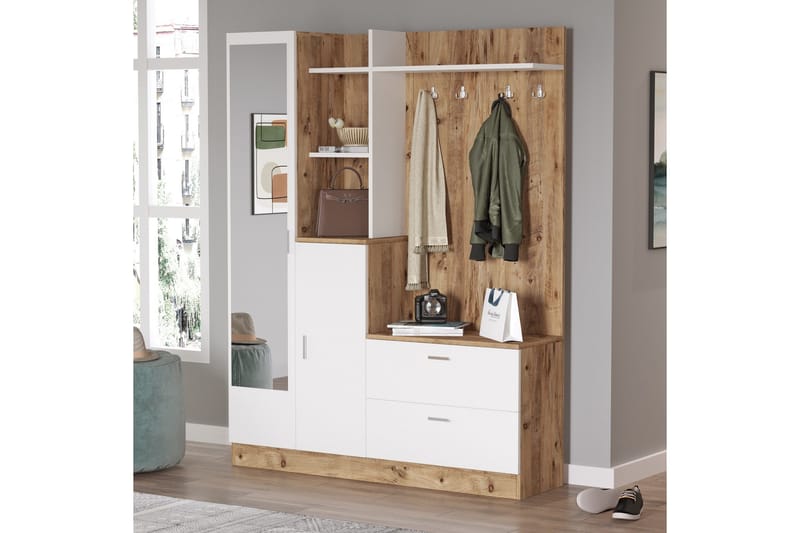 Eteiskalustepaketti Medleys 37x140 cm - Luonnonväri/Valkoinen - Huonekalut - Kalustesetit - Eteisen kalustesetit