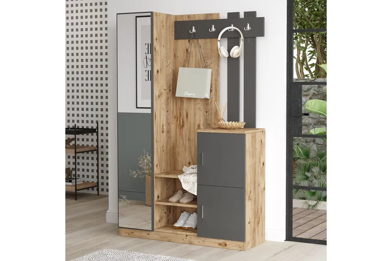 Eteiskalustepaketti Medleys 38x114 cm, Luonnonväri/antrasiitti