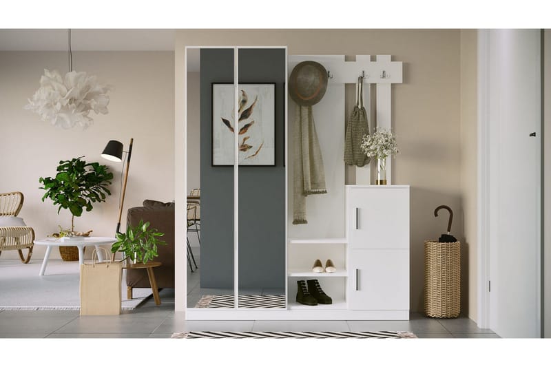 Eteiskalustepaketti Medleys 38x147 cm - Valkoinen - Huonekalut - Kalustesetit - Eteisen kalustesetit