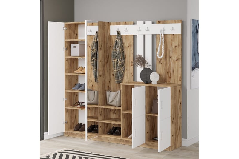 Eteiskalustepaketti Medleys 38x187 cm - Luonnonväri/Valkoinen - Huonekalut - Kalustesetit - Eteisen kalustesetit