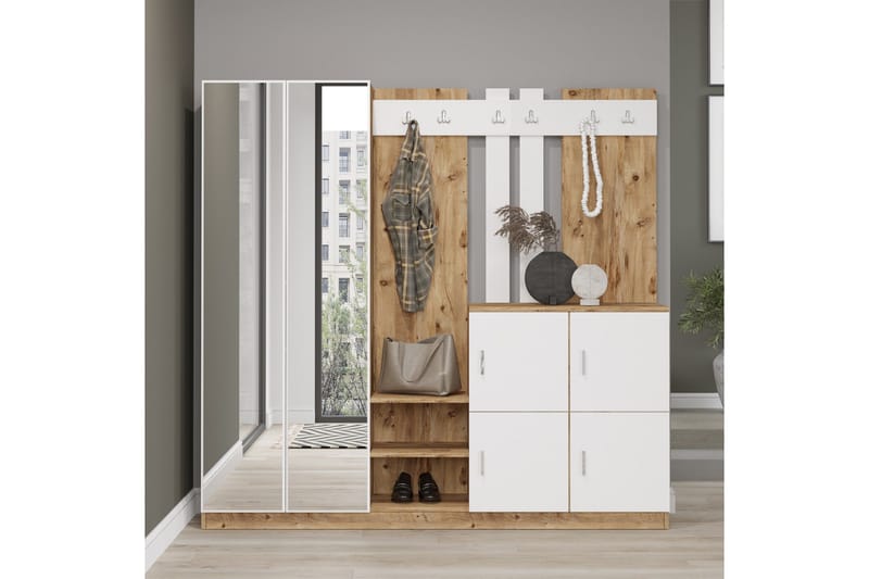 Eteiskalustepaketti Medleys 38x187 cm - Luonnonväri/Valkoinen - Huonekalut - Kalustesetit - Eteisen kalustesetit