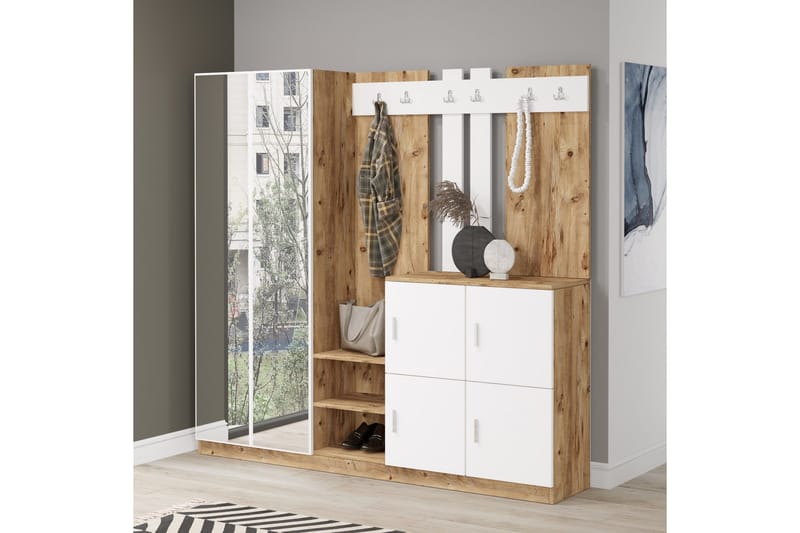 Eteiskalustepaketti Medleys 38x187 cm - Luonnonväri/Valkoinen - Huonekalut - Kalustesetit - Eteisen kalustesetit