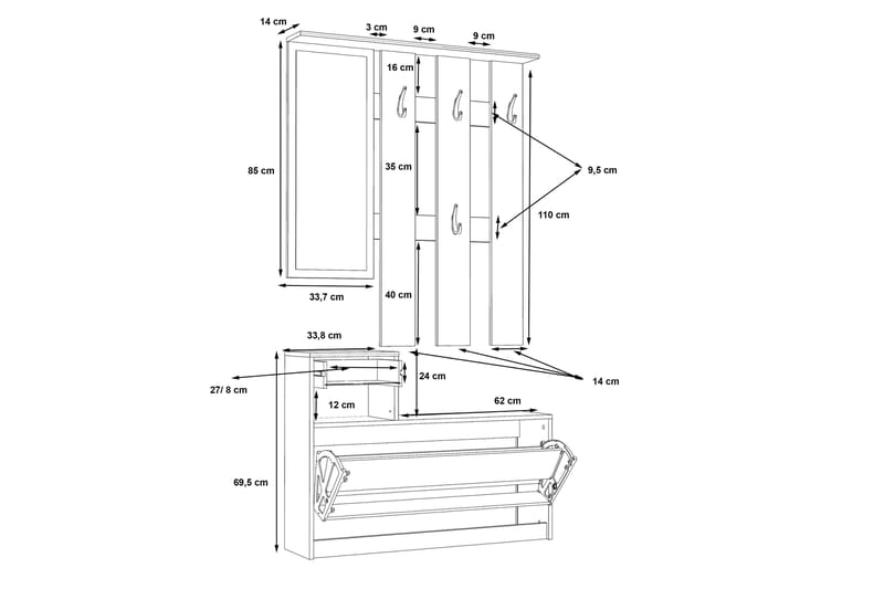 Eteiskalustepaketti Tavistokis - Ruskea / Harmaa - Huonekalut - Kalustesetit - Eteisen kalustesetit