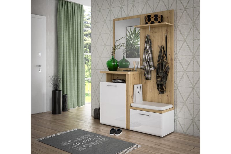 Eteiskalustepaketti Terkirdag 44x129 cm - Valkoinen/Ruskea - Huonekalut - Kalustesetit - Eteisen kalustesetit