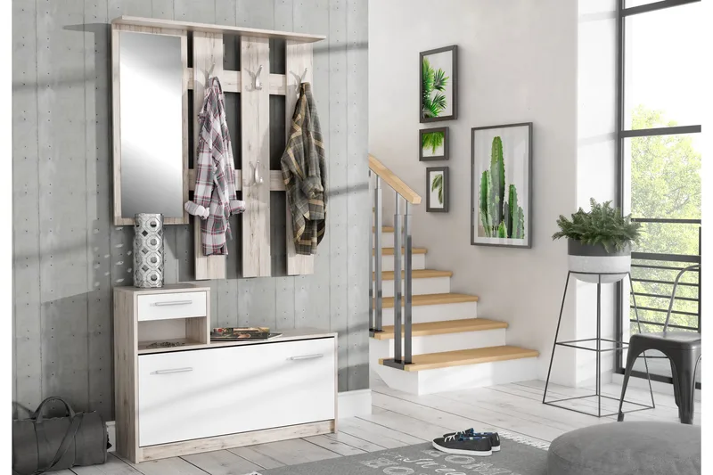 Eteiskalustesarja Waterlii 98x180 cm, Beige / Ruskea / Valkoinen