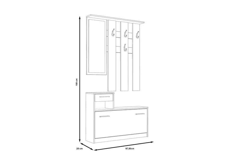 Eteiskalustesarja Waterlii 98x180 cm - Beige / Ruskea / Valkoinen - Huonekalut - Kalustesetit - Eteisen kalustesetit