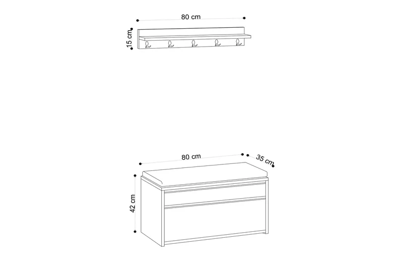 Eteiskalustesetti 35x80 cm - Luonnonväri/Musta - Huonekalut - Kalustesetit - Eteisen kalustesetit