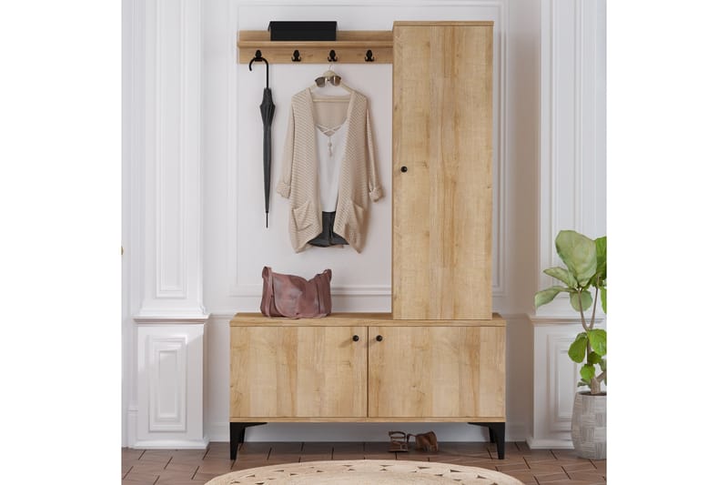 Eteiskalustesetti 40x110 cm - Luonnonväri/Musta - Huonekalut - Kalustesetit - Eteisen kalustesetit