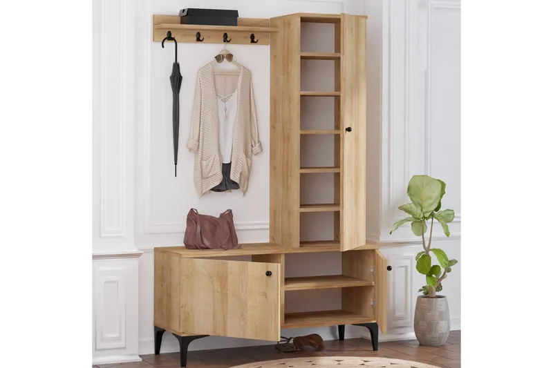 Eteiskalustesetti 40x110 cm - Luonnonväri/Musta - Huonekalut - Kalustesetit - Eteisen kalustesetit