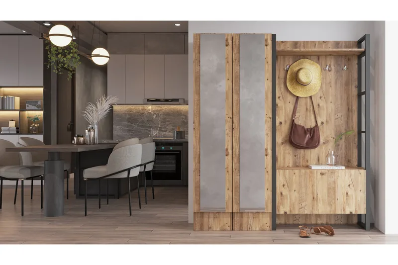 Eteiskalustesetti Challinder 34x90 cm, Luonnonväri