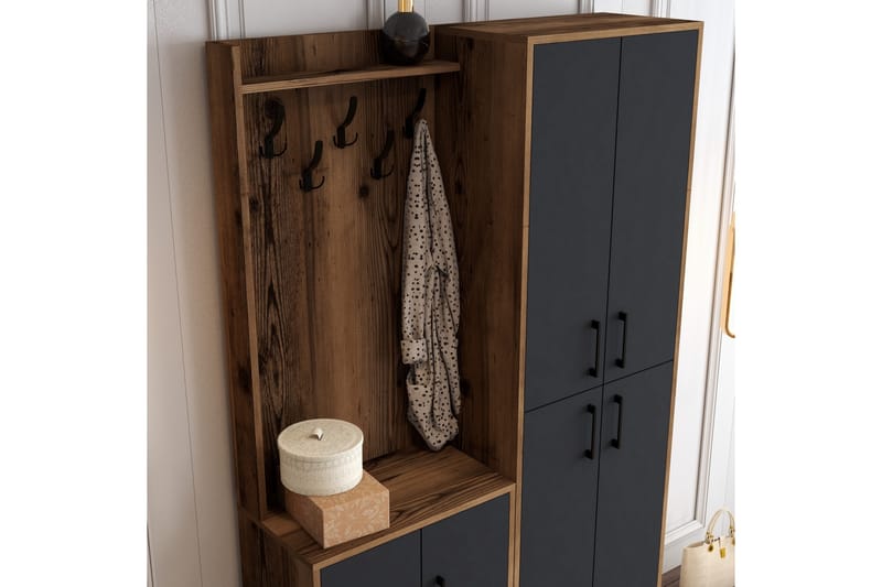 Eteiskalustesetti Kotzen 120 cm - Tummanruskea/Antrasiitti - Huonekalut - Kalustesetit - Eteisen kalustesetit