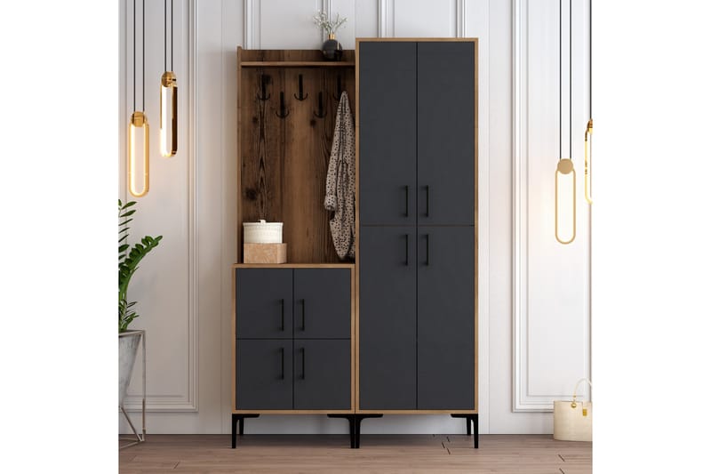 Eteiskalustesetti Kotzen 120 cm - Tummanruskea/Antrasiitti - Huonekalut - Kalustesetit - Eteisen kalustesetit