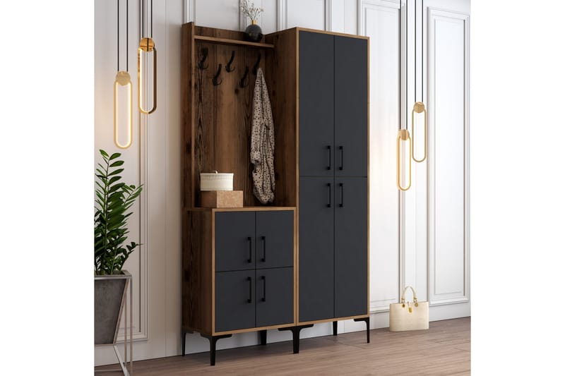 Eteiskalustesetti Kotzen 120 cm - Tummanruskea/Antrasiitti - Huonekalut - Kalustesetit - Eteisen kalustesetit