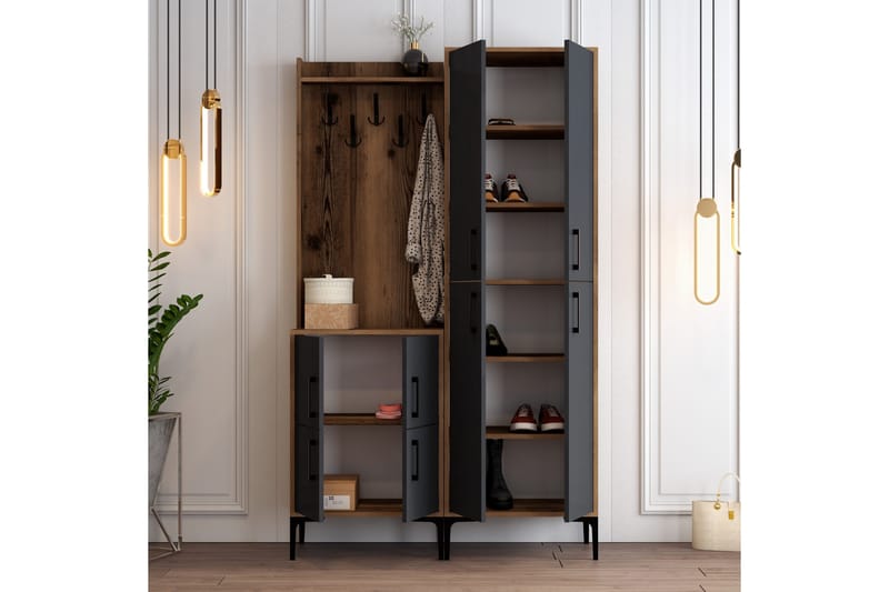 Eteiskalustesetti Kotzen 120 cm - Tummanruskea/Antrasiitti - Huonekalut - Kalustesetit - Eteisen kalustesetit