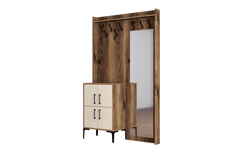 Eteiskalustesetti Kotzen 120 cm - Tummanruskea/Beige - Huonekalut - Kalustesetit - Eteisen kalustesetit