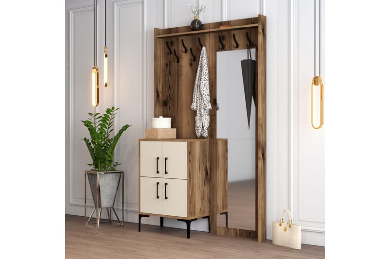 Eteiskalustesetti Kotzen 120 cm - Tummanruskea/Beige - Huonekalut - Kalustesetit - Eteisen kalustesetit