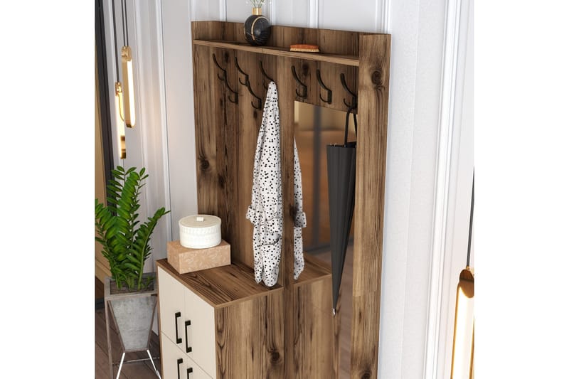 Eteiskalustesetti Kotzen 120 cm - Tummanruskea/Beige - Huonekalut - Kalustesetit - Eteisen kalustesetit