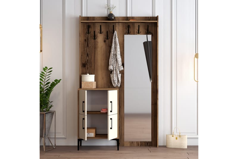 Eteiskalustesetti Kotzen 120 cm - Tummanruskea/Beige - Huonekalut - Kalustesetit - Eteisen kalustesetit