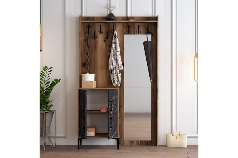 Eteiskalustesetti Kotzen 120 cm - Tummanruskea/Musta - Huonekalut - Kalustesetit - Eteisen kalustesetit