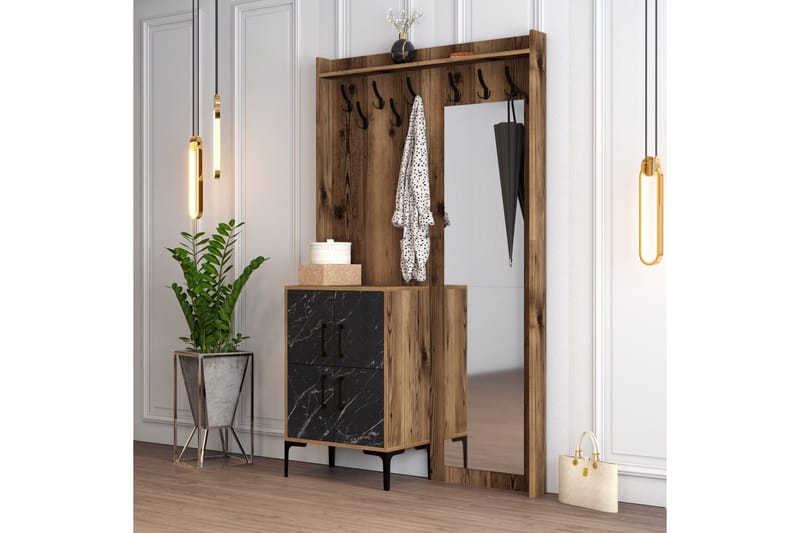 Eteiskalustesetti Kotzen 120 cm - Tummanruskea/Musta - Huonekalut - Kalustesetit - Eteisen kalustesetit