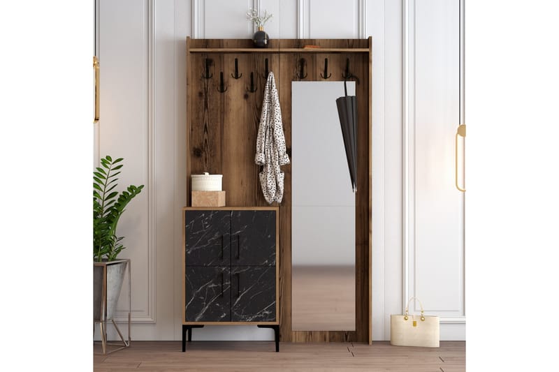 Eteiskalustesetti Kotzen 120 cm - Tummanruskea/Musta - Huonekalut - Kalustesetit - Eteisen kalustesetit