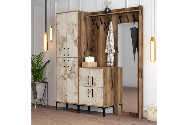 Eteiskalustesetti Kotzen 180 cm, Ruskea/Valkoinen