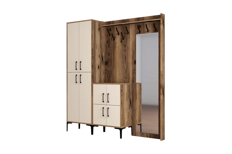 Eteiskalustesetti Kotzen 180 cm, Tummanruskea/Beige