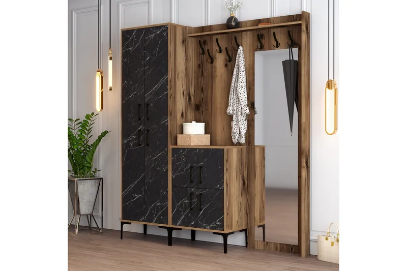 Eteiskalustesetti Kotzen 180 cm - Tummanruskea/Musta - Huonekalut - Kalustesetit - Eteisen kalustesetit