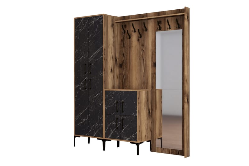 Eteiskalustesetti Kotzen 180 cm - Tummanruskea/Musta - Huonekalut - Kalustesetit - Eteisen kalustesetit