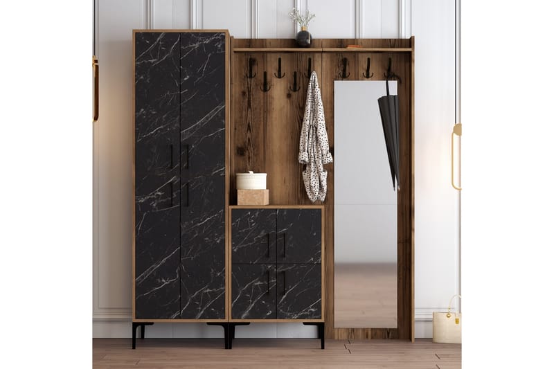 Eteiskalustesetti Kotzen 180 cm - Tummanruskea/Musta - Huonekalut - Kalustesetit - Eteisen kalustesetit