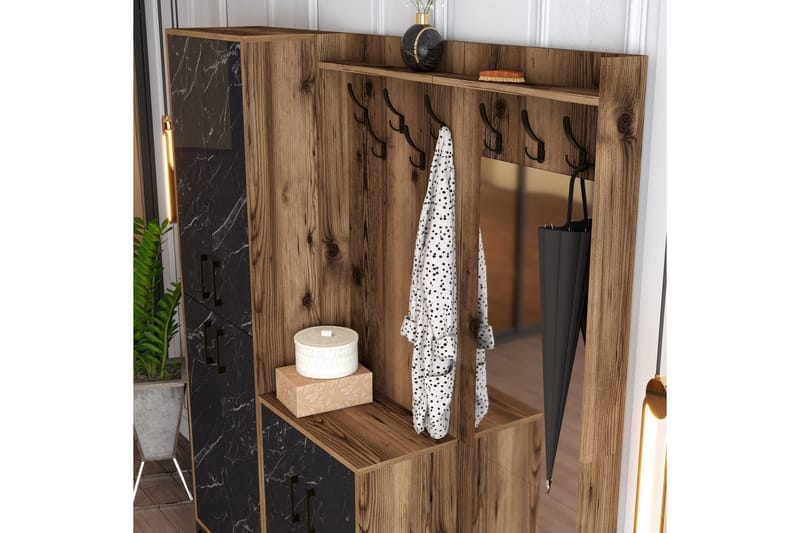 Eteiskalustesetti Kotzen 180 cm - Tummanruskea/Musta - Huonekalut - Kalustesetit - Eteisen kalustesetit