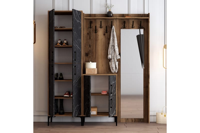 Eteiskalustesetti Kotzen 180 cm - Tummanruskea/Musta - Huonekalut - Kalustesetit - Eteisen kalustesetit