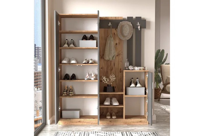 Eteiskalustesetti Medleys 38x147 cm - Luonnonväri/Antrasiitti - Huonekalut - Kalustesetit - Eteisen kalustesetit