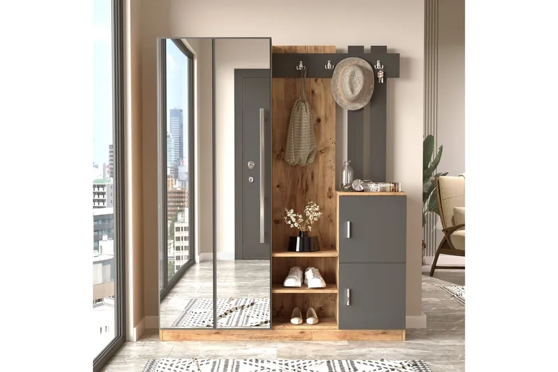 Eteiskalustesetti Medleys 38x147 cm - Luonnonväri/Antrasiitti - Huonekalut - Kalustesetit - Eteisen kalustesetit