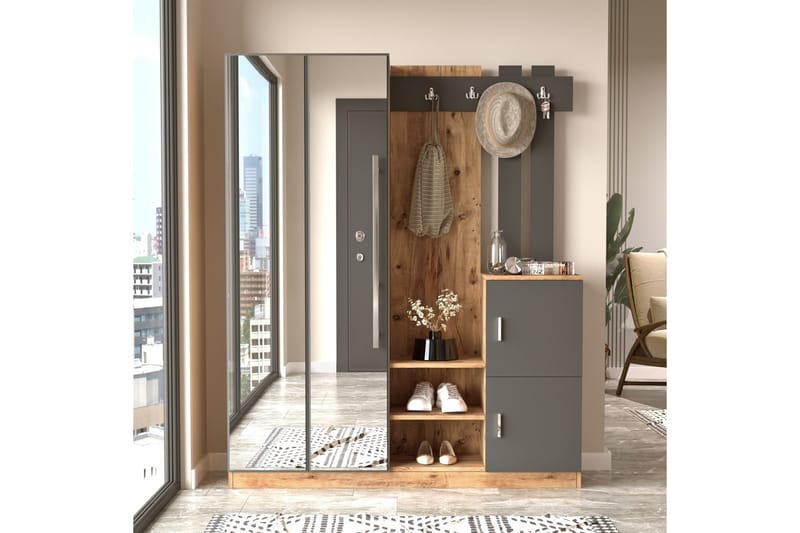 Eteiskalustesetti Medleys 38x147 cm - Luonnonväri/Antrasiitti - Huonekalut - Kalustesetit - Eteisen kalustesetit