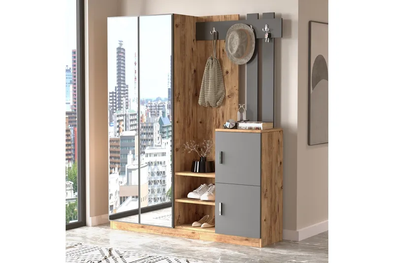 Eteiskalustesetti Medleys 38x147 cm - Luonnonväri/Antrasiitti - Huonekalut - Kalustesetit - Eteisen kalustesetit