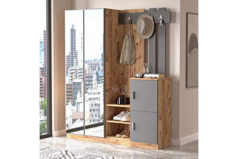 Eteiskalustesetti Medleys 38x147 cm - Luonnonväri/Antrasiitti - Huonekalut - Kalustesetit - Eteisen kalustesetit