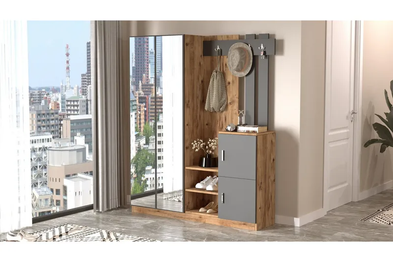 Eteiskalustesetti Medleys 38x147 cm, Luonnonväri/Antrasiitti