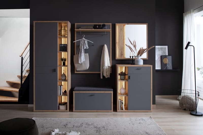 Eteiskalustesetti Morrols 37x258 cm - Harmaa/Luonnonv�äri - Huonekalut - Kalustesetit - Eteisen kalustesetit