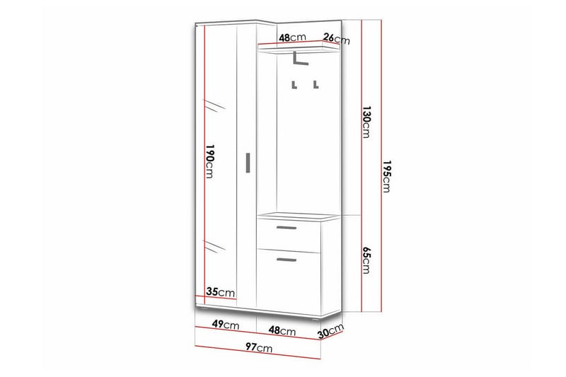 Eteiskalustesetti Rosehall 97x30 cm - Musta - Huonekalut - Kalustesetit - Eteisen kalustesetit