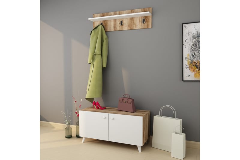 Eteiskalustesetti Saadat 40x100 cm - Luonnonväri/Valkoinen - Huonekalut - Kalustesetit - Eteisen kalustesetit