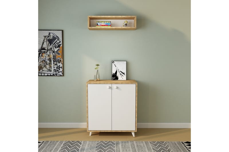 Eteiskalustesetti Tlaxaxo 80x80 cm - Luonnonväri/Valkoinen - Huonekalut - Kalustesetit - Eteisen kalustesetit