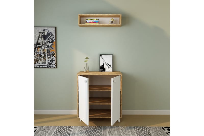 Eteiskalustesetti Tlaxaxo 80x80 cm - Luonnonväri/Valkoinen - Huonekalut - Kalustesetit - Eteisen kalustesetit