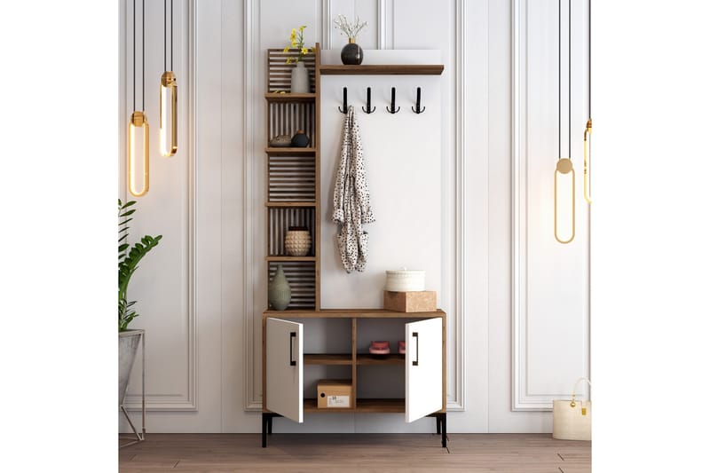 Eteiskalustesetti Viyana 90 cm - Tummanruskea/Valkoinen - Huonekalut - Kalustesetit - Eteisen kalustesetit