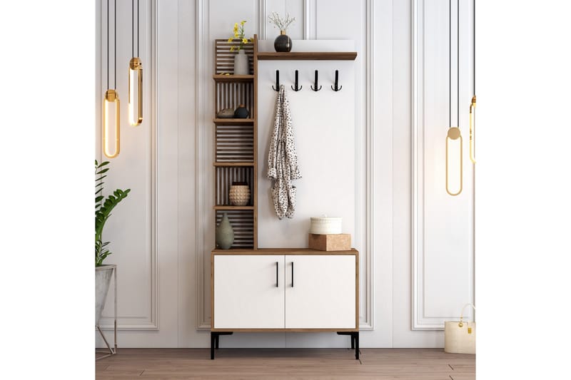 Eteiskalustesetti Viyana 90 cm - Tummanruskea/Valkoinen - Huonekalut - Kalustesetit - Eteisen kalustesetit