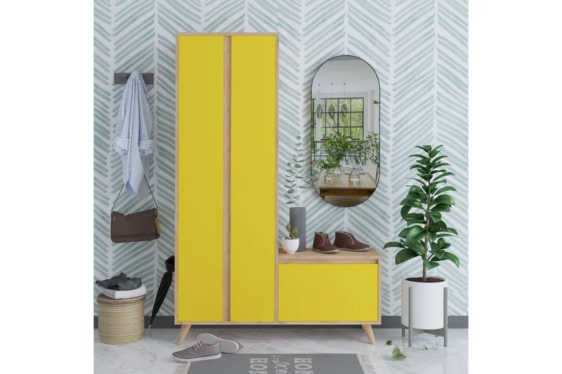 Eteissäilytin Kulta/Tammi/Keltainen - Huonekalut - Kalustesetit - Eteisen kalustesetit