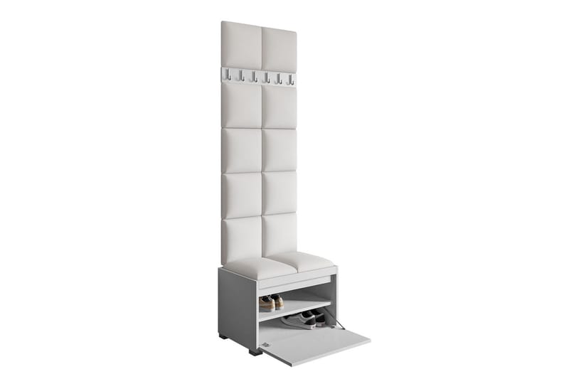 Istuinpenkki Falknis 6-pak seinäkoristeella 60x30 cm - Valkoinen - Huonekalut - Kalustesetit - Eteisen kalustesetit