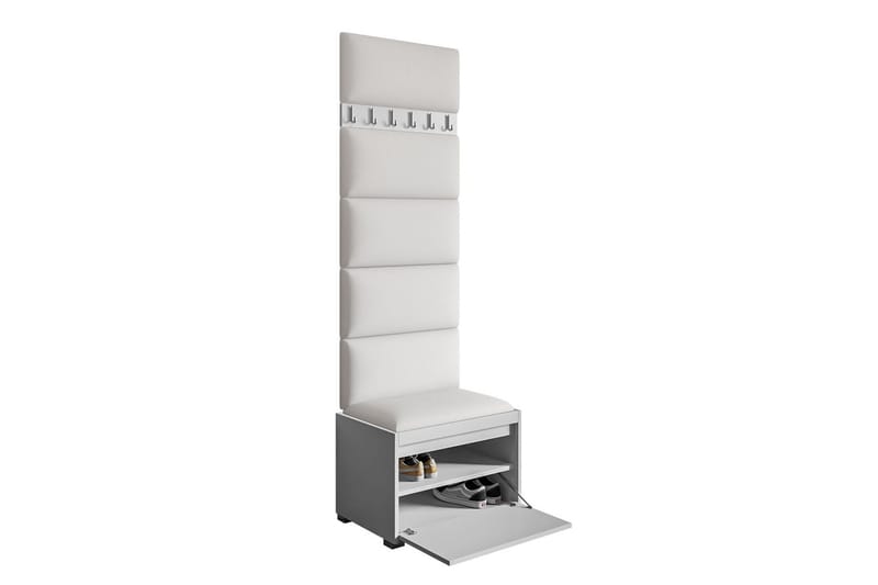 Istuinpenkki Falknis 6-pak seinäkoristeella 60x30 cm - Valkoinen - Huonekalut - Kalustesetit - Eteisen kalustesetit